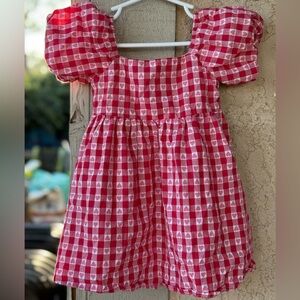 Janie and Jack Red and White Gingham Heart Puff-Sleeve Dress